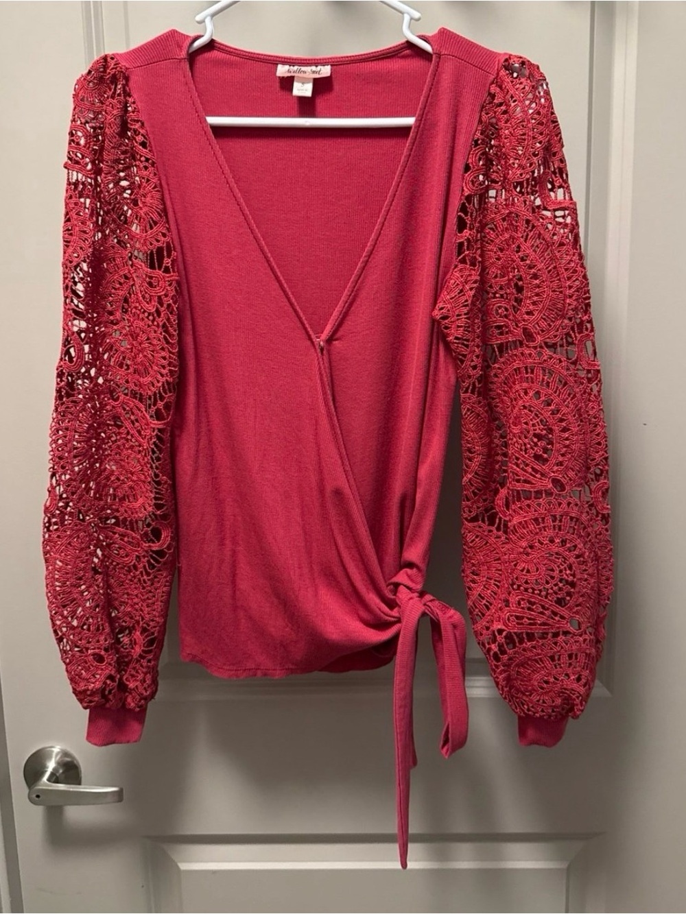 Pink Crochet Sleeve Wrap Top